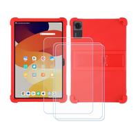 BMPNLSZ Funda para TCL Tab 10L Gen4 8486A, Cover Suave Silicona TPU Carcasa Caso Protectora Case + 3 Cristal Templado Film Vidrio Protector de Pantalla (10,1") - Rojo