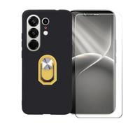 BMPNLSZ Funda para Tecno Camon 50 4G + Amarillo Anillo de Soporte Giratorio Desmontable de 360°, Negro Suave Silicona Carcasa Caso Case + Cristal Templado Film Vidrio