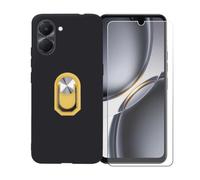 BMPNLSZ Funda para Tecno Spark Go 3 + Amarillo Anillo de Soporte Giratorio Desmontable de 360°, Negro Suave Silicona Carcasa Caso Case + Cristal Templado Film Vidrio