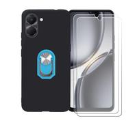 BMPNLSZ Funda para Tecno Spark Go 3 + Azul Anillo de Soporte Giratorio Desmontable de 360°, Negro Suave Silicona Carcasa Caso Case + [2 Piezas] Cristal Templado Film Vidrio