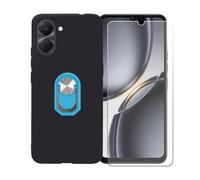 BMPNLSZ Funda para Tecno Spark Go 3 + Azul Anillo de Soporte Giratorio Desmontable de 360°, Negro Suave Silicona Carcasa Caso Case + Cristal Templado Film Vidrio