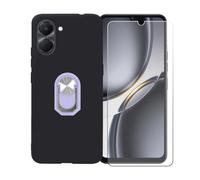 BMPNLSZ Funda para Tecno Spark Go 3 + Púrpura Anillo de Soporte Giratorio Desmontable de 360°, Negro Suave Silicona Carcasa Caso Case + Cristal Templado Film Vidrio