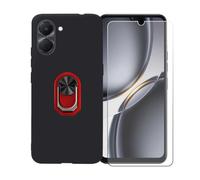 BMPNLSZ Funda para Tecno Spark Go 3 + Rojo Anillo de Soporte Giratorio Desmontable de 360°, Negro Suave Silicona Carcasa Caso Case + Cristal Templado Film Vidrio