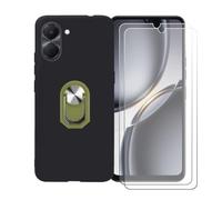 BMPNLSZ Funda para Tecno Spark Go 3 + Verde Anillo de Soporte Giratorio Desmontable de 360°, Negro Suave Silicona Carcasa Caso Case + [2 Piezas] Cristal Templado Film Vidrio