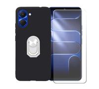 BMPNLSZ Funda para Tecno Spark Go3 + Blanco Anillo de Soporte Giratorio Desmontable de 360°, Negro Suave Silicona Carcasa Caso Case + Cristal Templado Film Vidrio