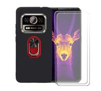 BMPNLSZ Funda para Ulefone Armor 25T Pro (6,78") + Rojo Anillo de Soporte Giratorio Desmontable de 360°, Negro Suave Silicona Carcasa Caso Case + [2 Piezas] Cristal Templado Film Vidrio
