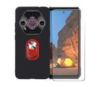 BMPNLSZ Funda para Ulefone Armor 30 + Rojo Anillo de Soporte Giratorio Desmontable de 360°, Negro Suave Silicona Carcasa Caso Case + Cristal Templado Film Vidrio