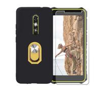 BMPNLSZ Funda para Ulefone RugKing 2 Pro + Amarillo Anillo de Soporte Giratorio Desmontable de 360°, Negro Suave Silicona Carcasa Caso Case + Cristal Templado Film Vidrio
