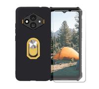 BMPNLSZ Funda para Ulefone RugKing 3 Pro + Amarillo Anillo de Soporte Giratorio Desmontable de 360°, Negro Suave Silicona Carcasa Caso Case + Cristal Templado Film Vidrio