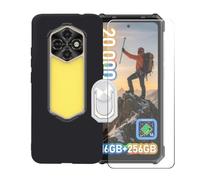 BMPNLSZ Funda para Ulefone RugKing 5 Pro + Blanco Anillo de Soporte Giratorio Desmontable de 360°, Negro Suave Silicona Carcasa Caso Case + Cristal Templado Film Vidrio