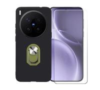 BMPNLSZ Funda para Vivo X300 Pro + Verde Anillo de Soporte Giratorio Desmontable de 360°, Negro Suave Silicona Carcasa Caso Case + Cristal Templado Film Vidrio