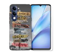 BMPNLSZ Funda para Vivo Y19s GT 5G, Suave Silicona TPU Canica Carcasa Caso Case + Cristal Templado Film Vidrio Protector de Pantalla para Vivo Y19s GT 5G - BST17