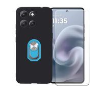 BMPNLSZ Funda para ZTE A402ZT + Azul Anillo de Soporte Giratorio Desmontable de 360°, Negro Suave Silicona Carcasa Caso Case + Cristal Templado Film Vidrio