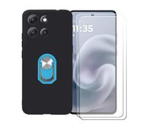 BMPNLSZ Funda para ZTE A402ZT + Azul Anillo de Soporte Giratorio Desmontable de 360°, Negro Suave Silicona Carcasa Caso Case + [2 Piezas] Cristal Templado Film Vidrio