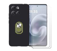 BMPNLSZ Funda para ZTE A402ZT + Verde Anillo de Soporte Giratorio Desmontable de 360°, Negro Suave Silicona Carcasa Caso Case + [2 Piezas] Cristal Templado Film Vidrio