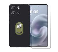 BMPNLSZ Funda para ZTE Blade V70 + Verde Anillo de Soporte Giratorio Desmontable de 360°, Negro Suave Silicona Carcasa Caso Case + Cristal Templado Film Vidrio
