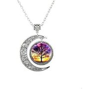 BMRYKCB Art Tree - Collar de cadena larga para mujer, diseño vintage de árbol de la vida, collar de cristal para mamá, 16mm, Vidrio Plata, No es una piedra preciosa