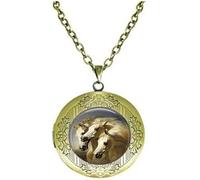 BMRYKCB Collar con medallón de tres caballos blancos, joyería de caballo, regalo para amantes de los caballos, arte clásico como joyería, collar con medallón de caballo, 20mm, Vidrio Plata, No es una