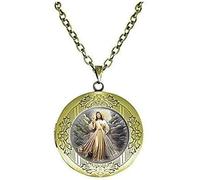 BMRYKCB Collar con medallón religioso de la Divina Misericordia con medalla católica de Jesús, joyería artística con imagen, 20mm, Vidrio Plata, No es una piedra preciosa