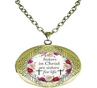 BMRYKCB Collar religioso con medallón con foto de cristal con texto en inglés "Sisters In Christ", 20mm, Vidrio Plata, No es una piedra preciosa