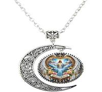 BMRYKCB Collar religioso de Jesucristo Sagrado Corazón Luna de aleación - Diseño religioso con foto de cristal único y reflexivo Gif, 16mm, Vidrio Plata, No es una piedra preciosa
