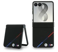 CG MOBILE BMW M Cuero Perforado Tricolor Rayas Metal Logos Compatible con MagSafe Funda para Samsung Galaxy Z Flip8 (Negro)