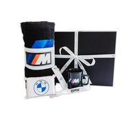 BMW Set de regalo de 5 piezas en caja de regalo exclusiva, esponja de disco, cordón textil, paño de algodón, taza M, caja de cierre magnético de alta calidad, toalla