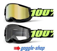 Gafas de Ciclismo 100% Strata 2 Upsol, Negro/Verde, Lente Espejo Dorada