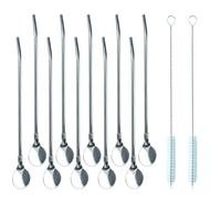 BMZXCH 10 Piezas Cucharas de Pajitas, Cuchara Cucharas con Pajita 2 en 1, Cuchara Pajitas De Metal De Acero Inoxidable Reutilizables Cuchara De Paja Pajitas para CóCteles, Café, Batidos, Zumos