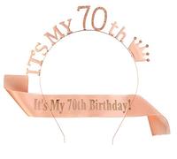 BN Diadema de Corona de cumpleaños, Cristal Corona de Cumpleaños, para Regalo de cumpleaños, Accesorios de decoración de cumpleaños, con cinturón de cumpleaños, para Mujeres, 70 años