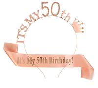 BN Diadema de Corona de cumpleaños, Cristal Corona de Cumpleaños, para Regalo de cumpleaños, Accesorios de decoración de cumpleaños, con cinturón de cumpleaños, para Mujeres, 50 años