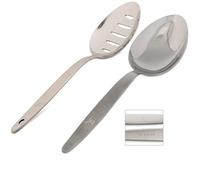 BNAZIND Chef Kunz - Juego de cucharas ranuradas y regulares, 2 unidades, acero inoxidable 18/10, cucharas de chef Quenelle de 9 pulgadas