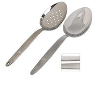 BNAZIND Kunz - Juego de 2 cucharas perforadas y regulares de acero inoxidable 18/10 de 9 pulgadas para servir de chef diario, untarse, quenelle, salsa y plato, aptas para lavavajillas