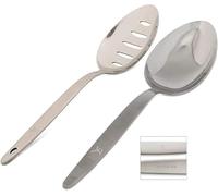 BNAZIND Paquete de 2 cucharas Chef Kunz | Cucharas de servir de acero inoxidable 18/10 | Utensilios de cocina Quenelle Chef de 9 pulgadas (juego regular y ranurado)