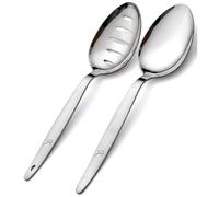 BNAZIND Paquete de 2 cucharas Chef Kunz | Cucharas de servir de acero inoxidable 18/10 | Utensilios de cocina Quenelle Chef de 9 pulgadas (juego regular y ranurado)
