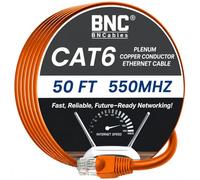 BNCables Cable plenum CAT6 de 550 MHz, 1000 pies, 100 % cobre puro desnudo, certificado PoE++, DSX- 8000 23 AWG, 4 pares, cable de red sólido sin blindaje, par trenzado (UTP) de 50 pies
