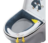 Bncxdc Funda Tapa WC, Toilet Seat Cover, Suave cojín para Inodoro de baño, Calentador Universal con Cremallera, Impermeable, Antibacteriano, de Cuero, para el hogar, con asa, Lavable, Azul