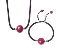 BNCXMO 1pc Feng Shui Pulsera Collar para mujeres Men Natural Cinnabar Talismán Piedra de cuentas de la suerte Collar Chakra Crystal Bracelet Amuleto para la felicidad, Bracelet de cuentas de 16 mm