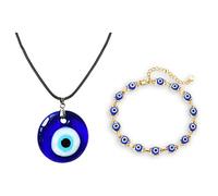 BNCXMO 2 pcs Collar de ojo Evil Juego de pulsera de vidrio azul