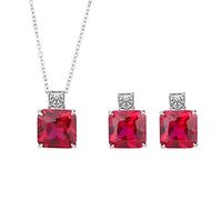 BNCXMO 925 STERLING SIERTA 12 * 12 mm Ruby Gemstone Collar Pendientes colgantes para mujeres Juegos de joyería de amuletos