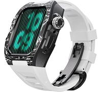 BNCXMO Actualización de la banda de vigilancia de goma de fibra de carbono, para 8 7 45/44 mm, Mod Kit Metal Bisel Flanorubber Strap, para la banda de relojes iWatch 6 5 4 SE