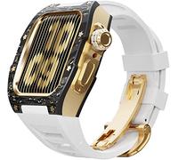 BNCXMO Actualización de la banda de vigilancia de goma de fibra de carbono, para 8 7 45/44 mm, Mod Kit Metal Bisel Flanorubber Strap, para la banda de relojes iWatch 6 5 4 SE
