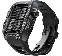 BNCXMO Actualización de la banda de vigilancia de goma de fibra de carbono, para 8 7 45/44 mm, Mod Kit Metal Bisel Flanorubber Strap, para la banda de relojes iWatch 6 5 4 SE