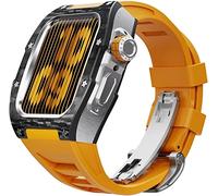 BNCXMO Actualización de la banda de vigilancia de goma de fibra de carbono, para 8 7 45/44 mm, Mod Kit Metal Bisel Flanorubber Strap, para la banda de relojes iWatch 6 5 4 SE