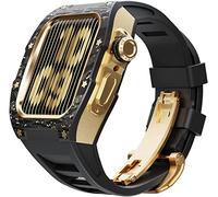 BNCXMO Actualización de la banda de vigilancia de goma de fibra de carbono, para 8 7 45/44 mm, Mod Kit Metal Bisel Flanorubber Strap, para la banda de relojes iWatch 6 5 4 SE