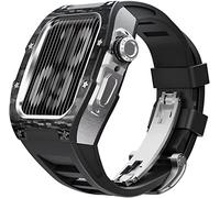 BNCXMO Actualización de la banda de vigilancia de goma de fibra de carbono, para 8 7 45/44 mm, Mod Kit Metal Bisel Flanorubber Strap, para la banda de relojes iWatch 6 5 4 SE