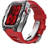 BNCXMO Actualización de la banda de vigilancia de goma de fibra de carbono, para 8 7 45/44 mm, Mod Kit Metal Bisel Flanorubber Strap, para la banda de relojes iWatch 6 5 4 SE