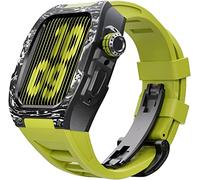 BNCXMO Actualización de la banda de vigilancia de goma de fibra de carbono, para 8 7 45/44 mm, Mod Kit Metal Bisel Flanorubber Strap, para la banda de relojes iWatch 6 5 4 SE