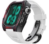 BNCXMO Actualización de la banda de vigilancia de goma de fibra de carbono, para 8 7 45/44 mm, Mod Kit Metal Bisel Flanorubber Strap, para la banda de relojes iWatch 6 5 4 SE