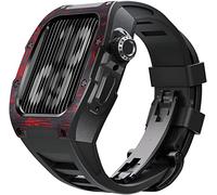 BNCXMO Actualización de la banda de vigilancia de goma de fibra de carbono, para 8 7 45/44 mm, Mod Kit Metal Bisel Flanorubber Strap, para la banda de relojes iWatch 6 5 4 SE